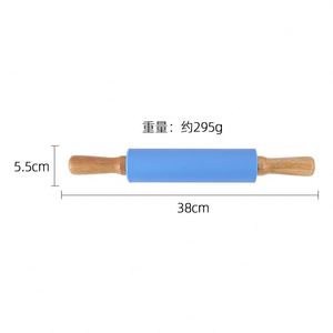 Custom Wholesale Non-Stick Silicone <b>Rolling</b> <b>Pin</b> Wooden Handle Pastry Dough Flour Roller Kitchen Cooking Baking Tool - Product Image 3