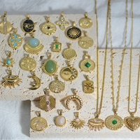 Bijoux personnalisés DIY Collier chaîne à maillons en acier inoxydable plaqué or Pendentif en pierre naturelle en émail géométrique Accessoires