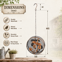Mangeoire à oiseaux antique en métal brun avec ornement de branche florale, chaîne de suspension, cage à nourriture ouverte écologique, décoration de jardin extérieur