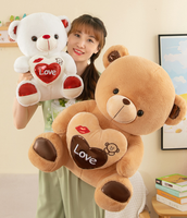 Ours en peluche blanc, marron, rouge en forme de cœur, jouet en peluche « Je t'aime », animal en peluche, coussin décoratif, cadeau pour la Saint-Valentin et la Fête des Mères