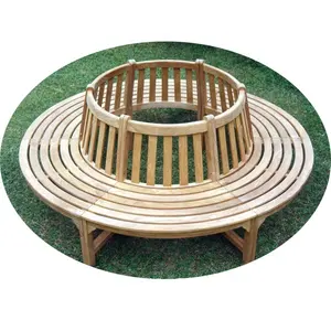 Круглая скамейка из тикового дерева, половина скамейки из дерева, выдерживает жару солнца и дождя, более экзотическая уличная садовая мебель для патио 2