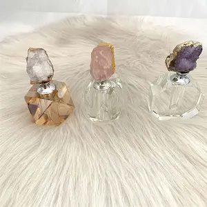 New design crystal glass Perfume Bottle with aura natural stone and decoration gift