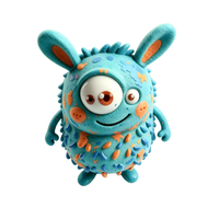 Figurine Monstre Bleu à Deux Yeux en Peluche Courte PVC OEM, Jouet en Peluche Moelleux à Grandes Oreilles Tachetées, Décoration de Bureau, Cadeau, Vente Directe Usine, Personnalisable
