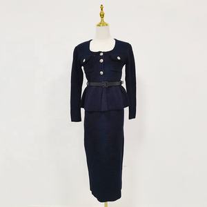 AIMEISI moda yeni kare yaka Ruffles zarif uzun iki parçalı etek takım elbise etek setleri kadın 2 parça kıyafetler - Product Image 5