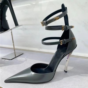 Sandales de soirée d'été à bout pointu en cuir verni, à talons aiguilles fins, avec 3 brides et bride de cheville étroite, talon métallique - Product Image 4