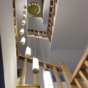 Modern Chinese Style Long Chandelier For Villa Staircase <b>LED</b> <b>Lights</b> Multi Head Copper Pendant <b>Light</b> High Ceiling Loft Duplex - Product Image 3