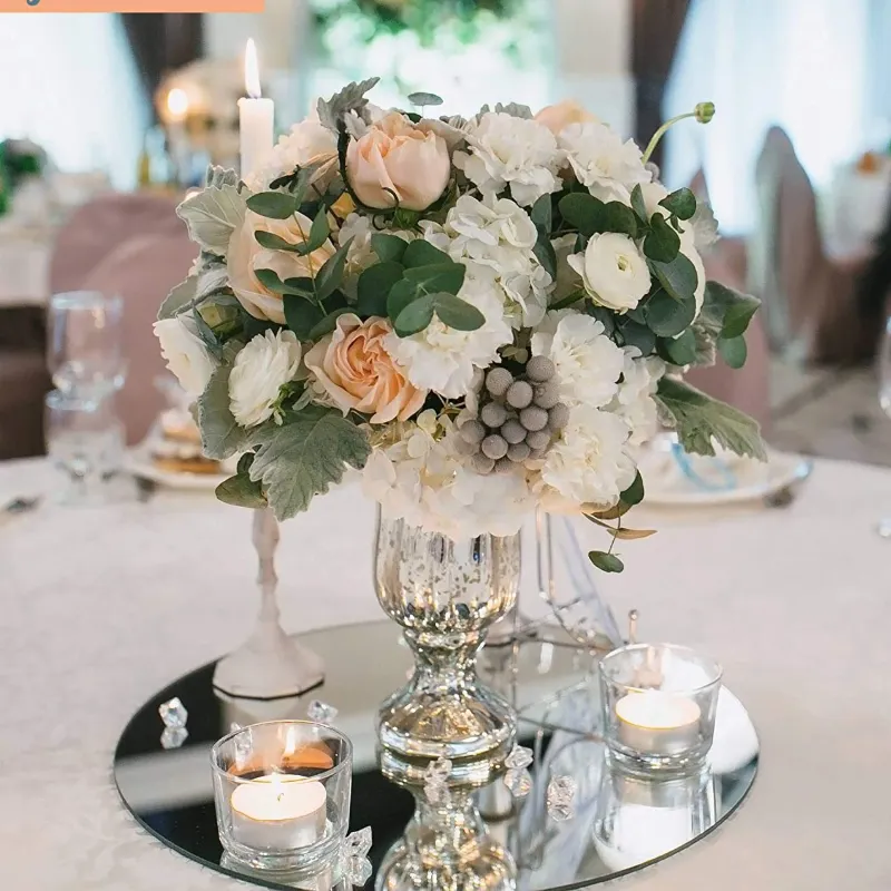 Decorazioni per la tavola dei centrotavola per matrimoni con vassoio a specchio rotondo in acrilico