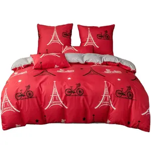 批发1800系列拉丝涤纶婚礼红色床上用品羽绒被套套装配床单床单