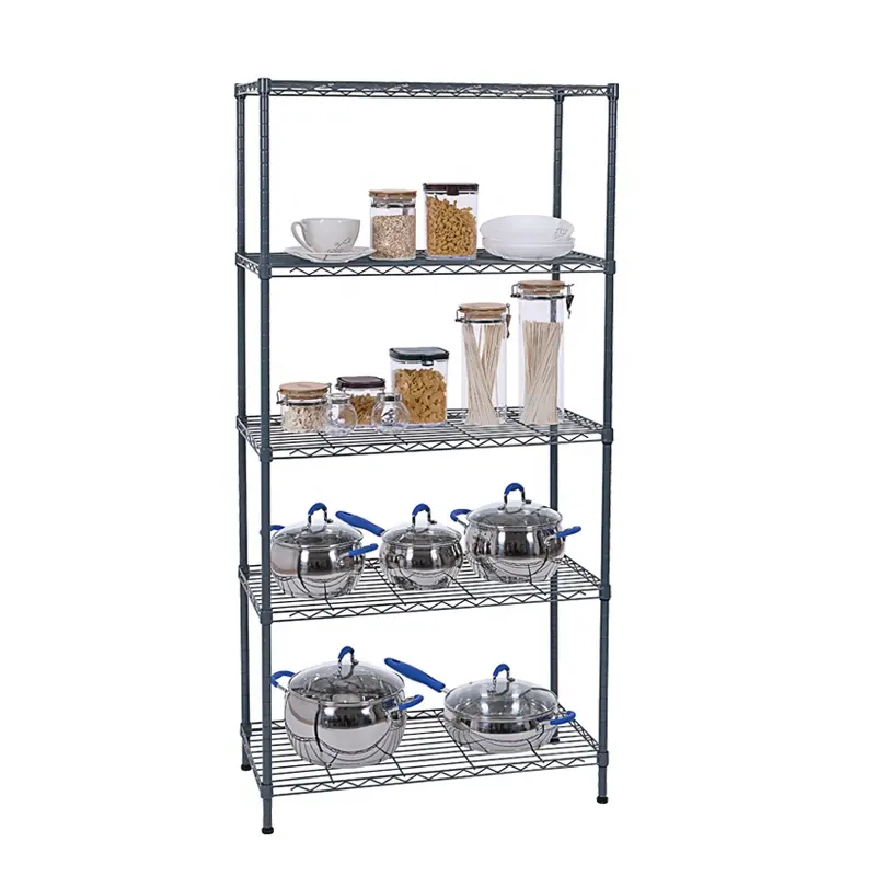 5 tiers kitchen storage wire shelf in powder coating wire display rack