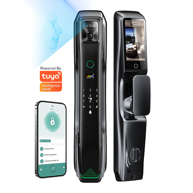 Fingerprint Smart Door Lock 3D Face Recognition WiFi High Security OEM Camera Memory Card Aluminum Alloy Wood/Aluminum Doors