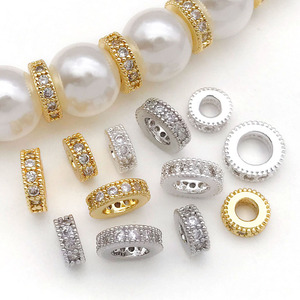 <b>Copper</b> Plated Gold Plated White Gold Zircon Spacer Beads Round DIY Jewelry Accessories For <b>Bracelet</b> Making 10mm Size - Product Image 2