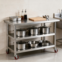 Plan de travail en acier inoxydable robuste à 3 niveaux, table de préparation pour cuisine commerciale avec dimensions personnalisées et pieds réglables