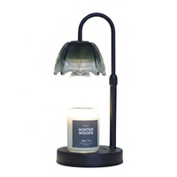 Nouvelle Arrivée Lampe Chauffe-Bougie Électrique en Métal et Verre en Forme de Fleur avec Abat-jour en Cristal, Intensité Réglable et Hauteur Ajustable, avec 2 Ampoules
