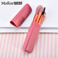 MALIAN Kit de pinceaux de maquillage professionnels mats écologiques rose naturel 5 pièces Outils de beauté pour le fond de teint Ensemble de pinceaux pour le visage en plastique