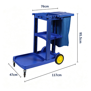 Carrito de Limpieza Multiusos para Conserjería, Carro de Limpieza Comercial con Soporte para Bolsas de Basura, Cubos Desmontables y Estante de Almacenamiento - Product Image 2