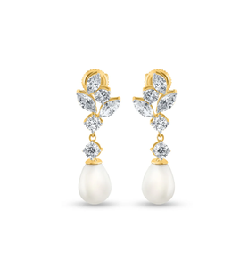 Magnifiques boucles d'oreilles en perles et diamants, conçues pour un look élégant et un style de soirée sophistiqué, provenance d'Inde - Product Image 2