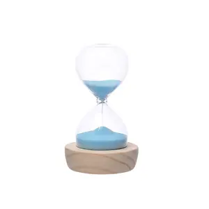 Factory price cheap high quality mini sand clock with natural color real pine wood base sand timer for tea cooking entertainment