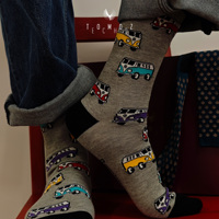 Chaussettes en bambou pour hommes personnalisées, écologiques, antibactériennes, respirantes, décontractées, multicolores, motif de voiture vintage, directement de l'usine