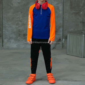 Ensemble de sport décontracté automne-hiver pour enfants, garçons et filles, tenue de classe pour étudiants, fitness, demi-zip, color block, entraînement, tenue d'équipe - Product Image 3