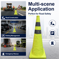 Cône de signalisation réfléchissant vert pliable, cône de sécurité routière portable pour la construction et le contrôle du trafic
