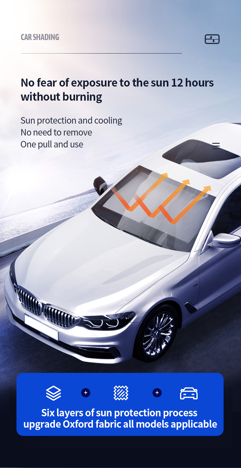 Fifth car Windshield Sunshade, Fifth , Oxford sun shield, sun block 0 light transmission, 80-140cm retractable