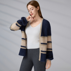 Suéter de Punto a Rayas para Mujer, Talla Europea, Estilo Vintage, Otoño Invierno, Lujoso, Manga Larga, Cárdigan de Mohair - Product Image 5