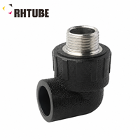 RHTUBE Raccord coudé mâle en PE noir avec insert métallique pour fusion par emboîtement à 90 degrés pour l'alimentation en eau et l'irrigation PN25