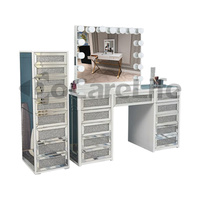 Meuble de chambre à coucher moderne Docarelife, coiffeuse avec miroir éclairé, 11 tiroirs, plateau en verre, interrupteur tactile