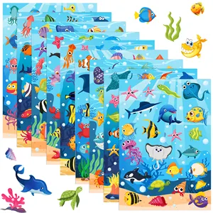 9 Sheets Ocean Sea Animal Stickers Tropical Fish Shark Wall Stickers Adhesive Decals for Skateboard Kids Party Supplies