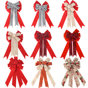 Vakantie Feest Kerst Rode Geruite Boog Decoratie Kerstbomen Lang Lint Flocking Linnen Stof Strik Diy Accessoires - Product Image 1