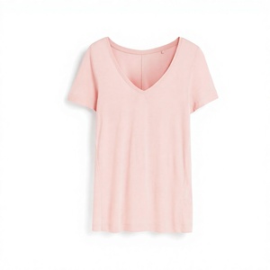 T-shirt en coton respirant et écologique à col en V et manches courtes pour femme, personnalisable, vente en gros, collection été, au meilleur prix - Product Image 1