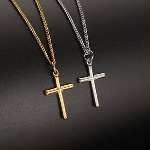 Collar de Cruz de Oro PVD de 18K sin deslustre para hombre, joyería impermeable de acero inoxidable, collar de Cruz de cadena cubana - Product Image 3