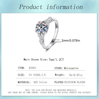 Certification GRA, fabricant, argent sterling S925 plaqué platine, bague personnalisée en moissanite ronde de 1,2 carat pour femme, cadeau