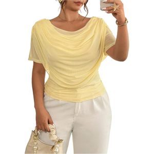 Haut ajusté à manches courtes et col drapé en maille pour femme, grande taille, style Y2K décontracté - Product Image 1