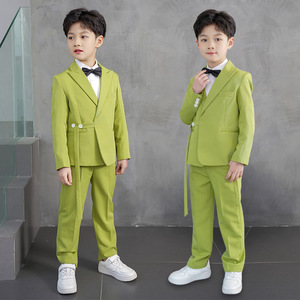 Vêtements pour enfants à la mode en gros, <span class=keywords><strong>blazer</strong></span> vert uni, costume formel pour garçon, ensemble de cinq pièces, scène de performance coréenne, garçons en laine peignée - Product Image 2