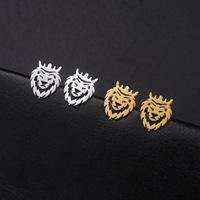 Boucles d'oreilles clous couronne lion en acier inoxydable hypoallergénique pour enfants, cadeau d'anniversaire, style minimaliste, or et argent, Ganku