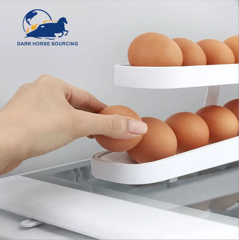 White Plastic rolldown Egg Rack Holder Organizer Kitchen Refrigerator Storage automatic Rolling Egg Dispenser