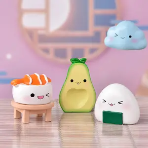 Boneka buah Mini tiruan, aksesori kartun Sushi alpukat, kerajinan Resin Mini untuk ornamen peri taman Desktop Dekorasi Rumah