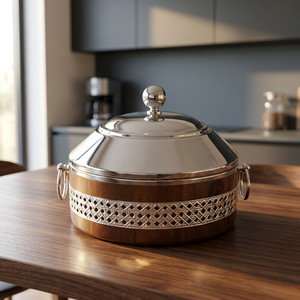 Casserole moderne de luxe en acier inoxydable avec finition bois, revêtement céramique antiadhésif, compatible avec les plaques à induction - Product Image 2
