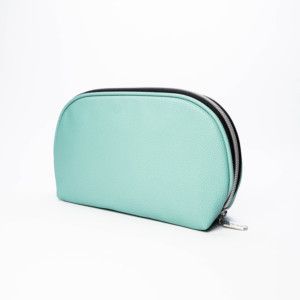 Sac de rangement pour cosmétiques en cuir matelassé diamant vert avec fermeture éclair, fabriqué en usine certifiée ISO BSCI - Product Image 3