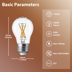 Ampoule LED A45 ultra brillante à haut <span class=keywords><strong>lumen</strong></span> 7W 1055LM Culot <span class=keywords><strong>E27</strong></span> 220V Verre transparent Filament LED Lampes résidentielles Utilisation pour la maison Hôtel - Product Image 2