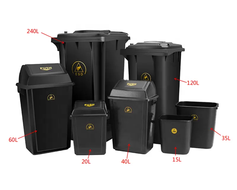 PP Plastic Black Antistatic ESD SMT Electrostatic Cleanroom Tool Box Trash Can ESD Waste bin