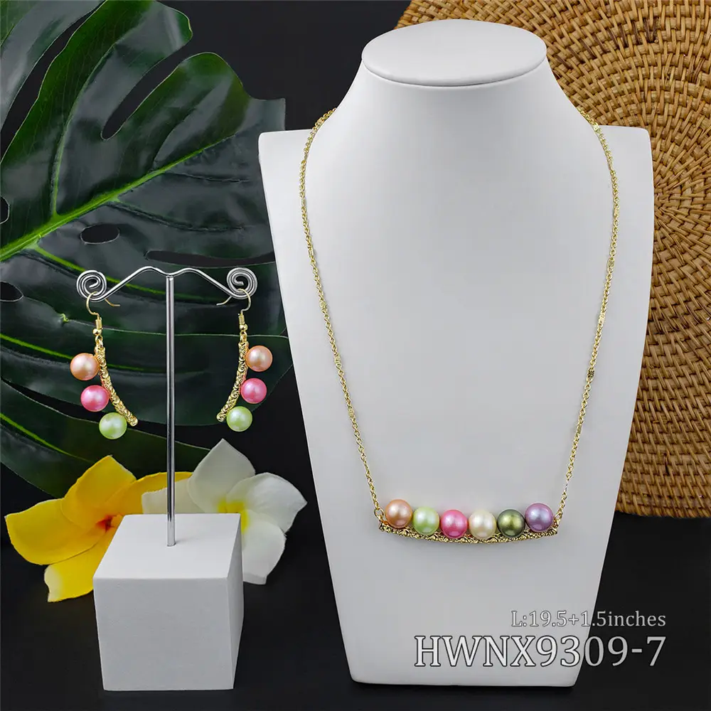 Samoan-conjunto de joyas hawaianas para mujer, conjunto de collar y pendientes de Islander, oro de 14k lleno de perlas de Perú, joyería para mujer, venta al por mayor