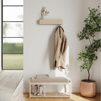Porte-manteau mural avec 9 crochets - Porte-manteau au design moderne avec crochets muraux dissimulés - Porte-manteau en placage de bois, chêne, blanc