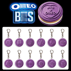 Portachiavi Kpop Purple Biscuit Cartoon Collaboration Cookie, Charm per Borsa in Acrilico con Lettera Personalizzata in Rilievo, Merchandise per Fan del Concerto - Product Image 1