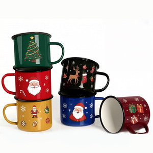 Wholesales Custom <strong>Christmas</strong> 12oz Reusable Rolled Rim Metal Tin Sublimation Blank Coffee <strong>Tea</strong> <strong>Cup</strong> Enamel Camping Mug with Handle - Product Image 4