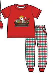 Conjunto de pijama navideño para niñas y niños, camiseta de manga corta, pantalones a cuadros, ropa con estampado de dibujos animados para hermanos - Product Image 5