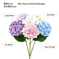 Fleur artificielle d'hortensia en soie multicolore réaliste au toucher réel, tige de fleur pour centre de table, décoration d'événements, de mariages et de la maison