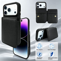 Dompet Kulit PU Motif Leci untuk IPhone18, Model Flip Back dengan Tempat Kartu Ganda dan Kancing Tekan, Tahan Banting