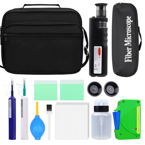 Kit di Pulizia per Fibra Ottica Completo con Lente d'Ingrandimento 400X, Penne per Connettori SC FC ST LC da 2.5mm e 1.25mm, <span class=keywords><strong>Tamponi</strong></span>, Alcool e Custodia Portatile - Product Image 1